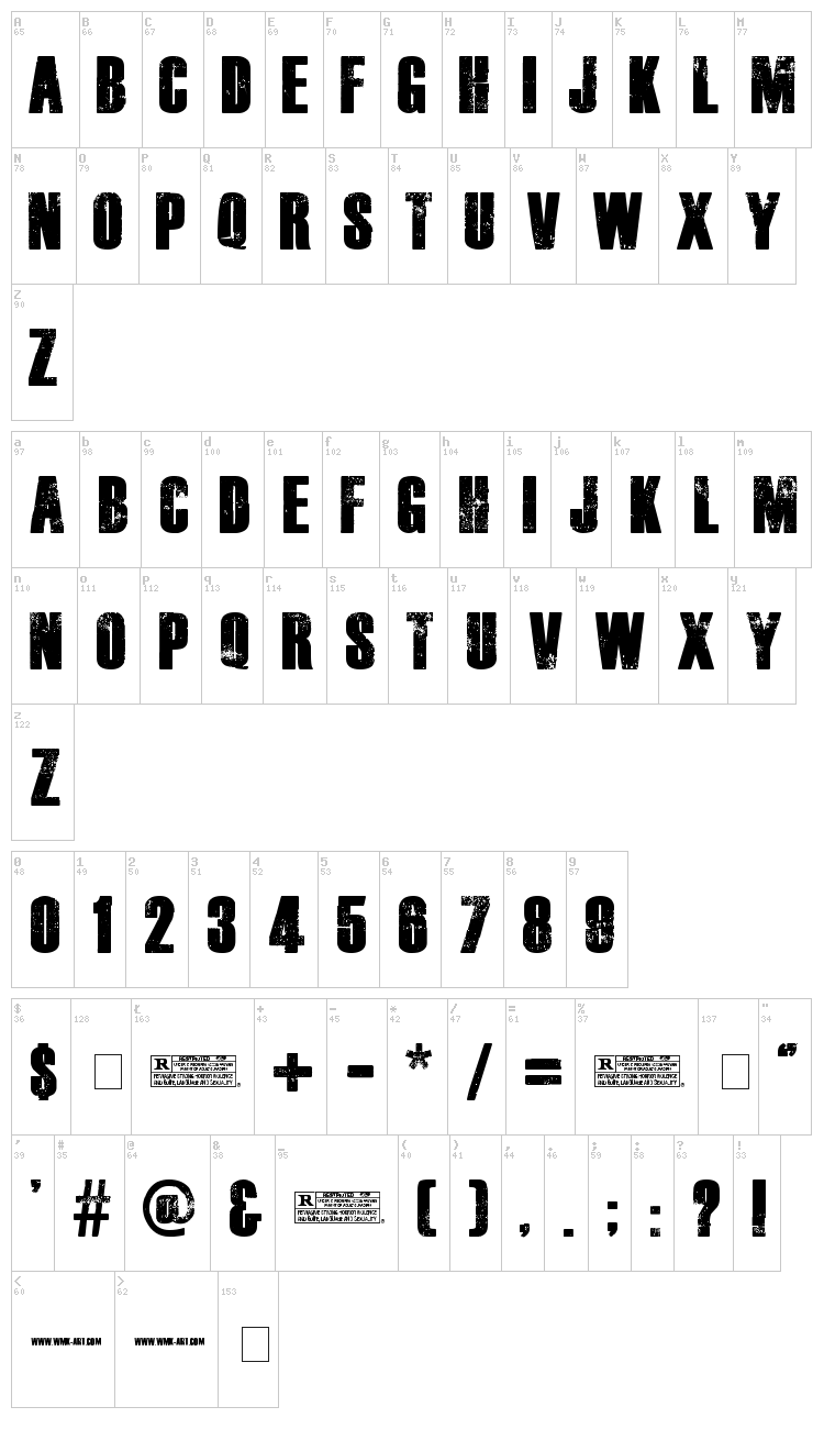 Dead Kansas font map